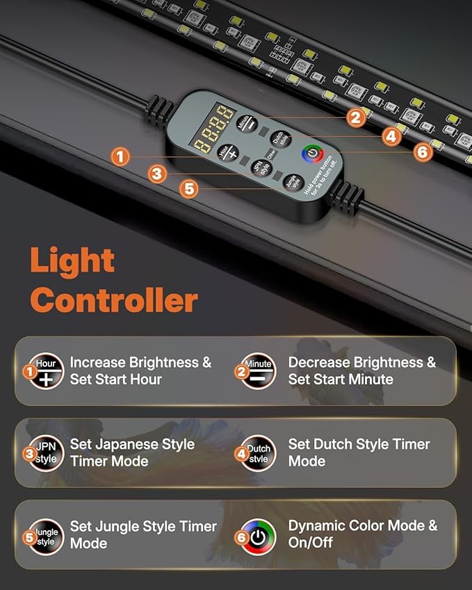 Pawfly Aquarium Light with Bluetooth for Plants, 8W 16 inch Full Spectrum Fish Tank Light for 17-30 inch Fish Tanks, Submersible LED Lights with App Control, Timer Modes & Adjustable Brightness