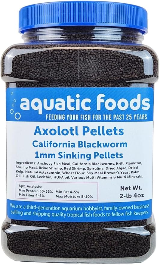 Axolotl Blackworm Pellets. 1mm-1/32 Sinking California Blackworm Micro Pellets for Baby Axolotl, Frogs, Shrimp, Salamanders, Newts, Snails…2-lbs 4oz Jar