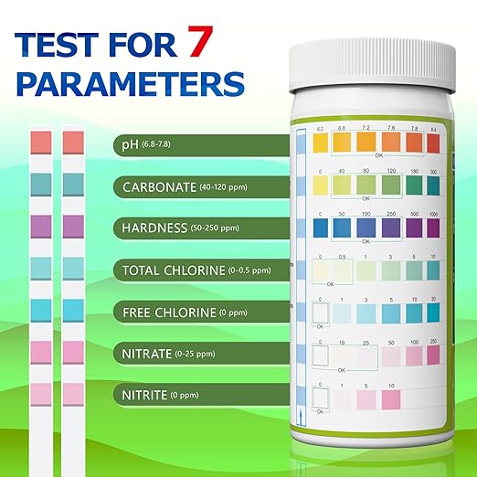 Aquarium Test Strips - Aquarium Water Test Kit - 150 Fish Tank Test Strips for Freshwater Saltwater - Pond Water Tester Kits - Rapid Accurate Easy to Test Nitrate, Nitrite and More (7-Way)