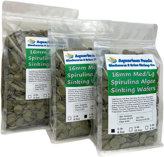 16mm - 5/8" Medium/Large Sinking Wafers of Algae, Spirulina, Veggies for All Tropical Fish, African Cichlids, Shrimp, Snails, Crabs, Catfish, Plecos..…3-lbs 8.3oz Clear Bag