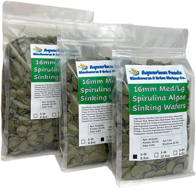 16mm - 5/8" Medium/Large Sinking Wafers of Algae, Spirulina, Veggies for All Tropical Fish, African Cichlids, Shrimp, Snails, Crabs, Catfish, Plecos..…1-lb 0.3oz Clear Bag