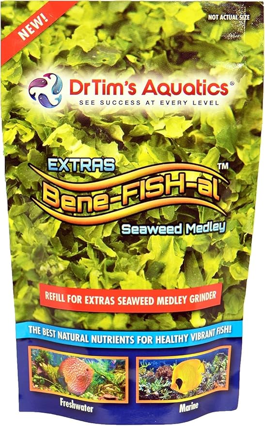 Dr. Tim’s Aquatics Bene-FISH-al Seaweed Grinder Fish Food Enhancement Refill – Enhances Fish Color, Development – Adds Extra Flavor, All Natural – For Freshwater, Marine Fish, Coral Aquaria – 1.04 Oz.