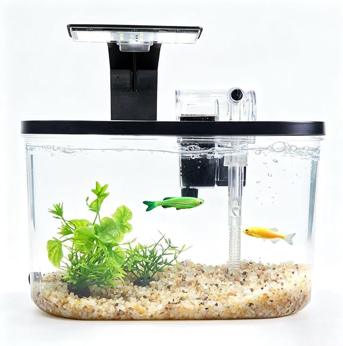 1.7 Gallon Aquarium Starter Kit with LED Light & Quiet Filter, Complete Small Fish Tank for Betta, Mini Desktop Acrylic Tank, Ideal for Shrimp Guppy Jellyfish Goldfish, Office, Home, or Gift