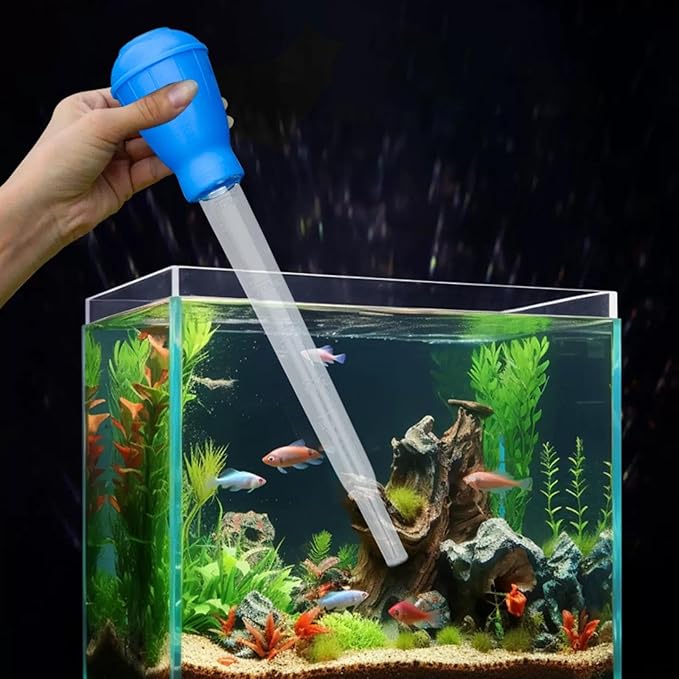 Aquarium Vacuum Cleaner Manual Water Changer Fish Tank Siphon Cleaning Tool Gravel Sand Sludge Extractor Transparent PP Material Easy to Use Suitable, Blue