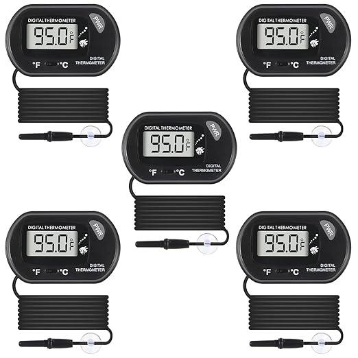 5Pcs Digital Aquarium Thermometer with Water-Resistant Sensor Probe and Suction Cup - Fahrenheit/Celsius (/) LCD Display
