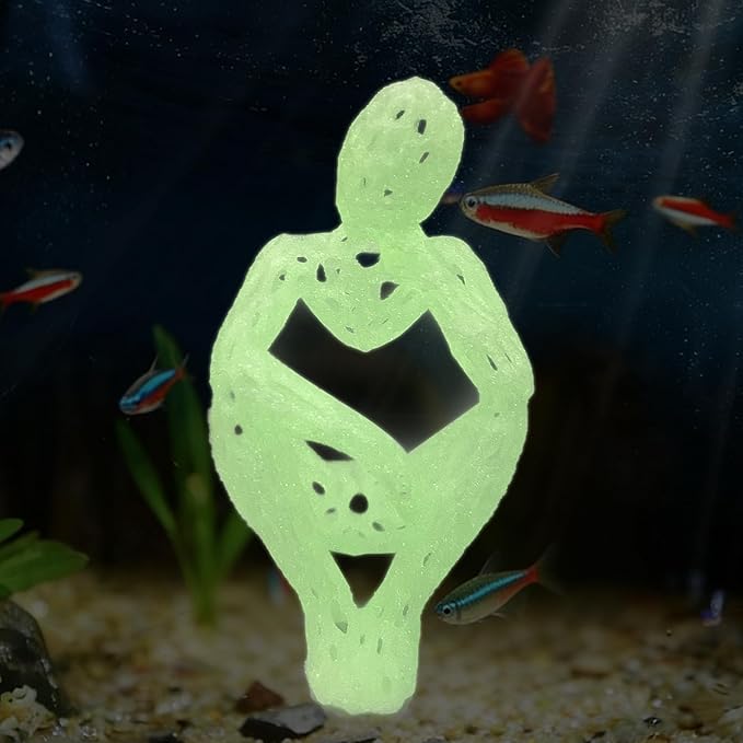 Shrimp Hide Cave for Aquarium - Luminous Shrimp Cave & Sculpture, 3D Printed White Fish Tank Accessories Decorations, Safe Shelter for Shrimps/Betta/Turtles, Mini Art Statue (White/Glowing Green)