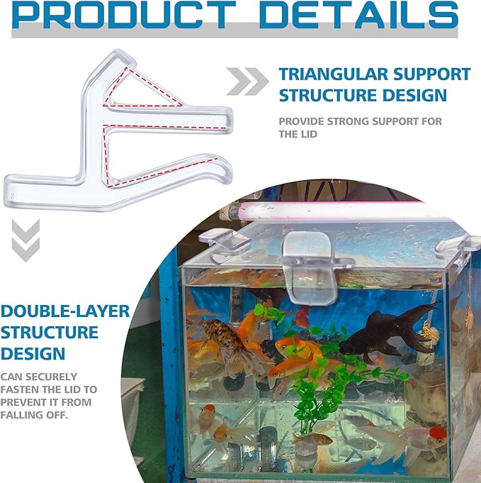 Chunful 12 Pcs Aquarium Lid Clips Rimless Fish Tank Top Cover Rim Lid Support Holder Clip Clear PC Aquarium Hoods Clamps for 1/8" to 3/16" Glass