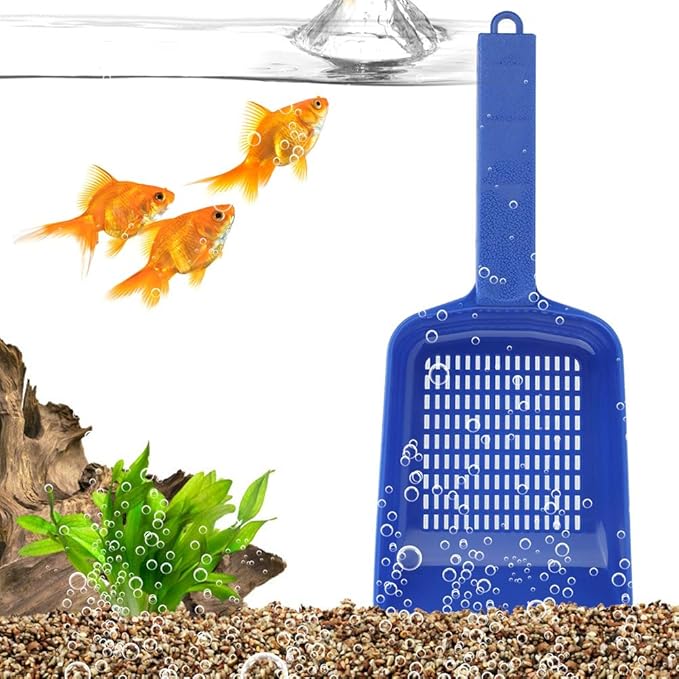 Gavigain Aquarium Sand Shovel, Mesh Drainage Design, Non Slip Handle, Water Draining, for Fish Container Cleaning and Maintenance