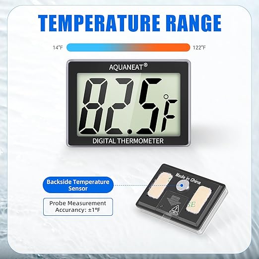 AQUANEAT Aquarium Thermometer, Fish Tank Thermometer, Aquarium Digital Temperature Gauge, with Large LCD Display (1 Pack)