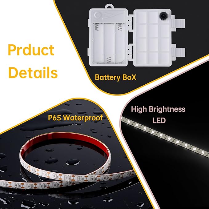 Shangyuan Marine LED Strip Lights with Battery Box for Pontoon Under Deck Lights, Battery Operated Boat Interior Lights for Fishing Sailboat Kayak, Boat Accessories, 5m (16.4ft) (white)
