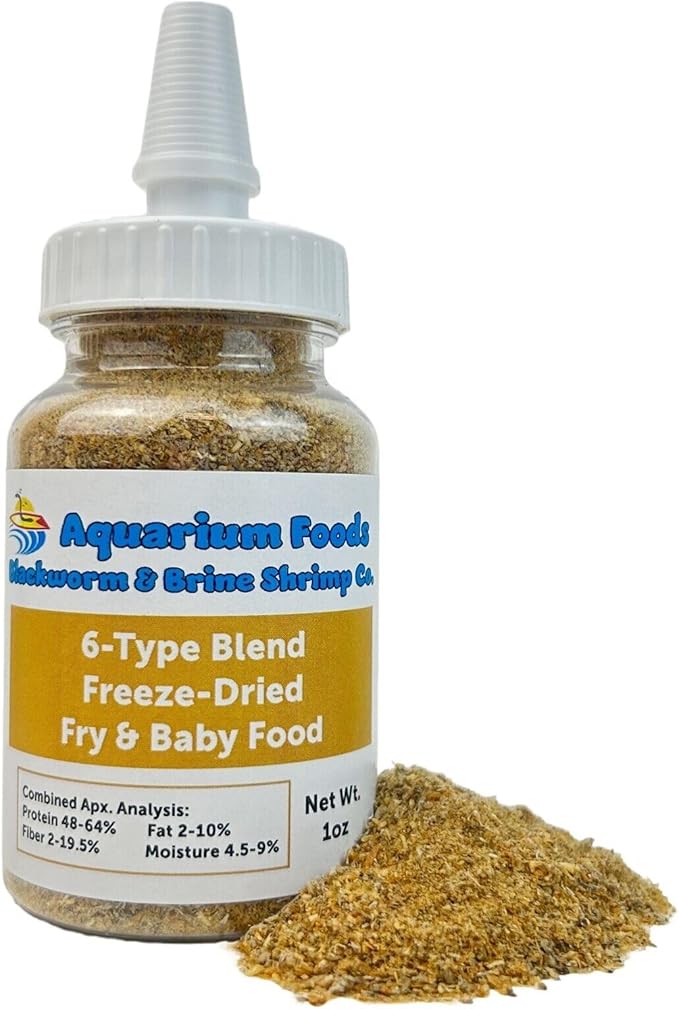 6-Type Baby Blend- Bloodworm, Brine Shrimp, Plankton, Mysis, Tubifex, Krill, for Tropical Fish Fry, Babies, Guppies, Tetras, Bettas, Nano Fish…1oz Squeeze Bottle