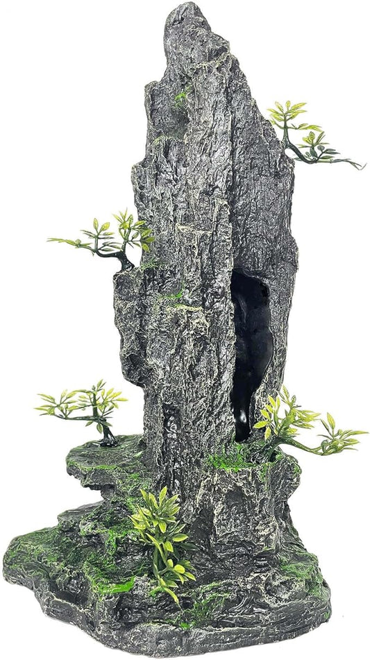 Aquarium Decoration Large and Tall for Fish Tank Rock Thematic Ornaments Aquarium Mountain View Stone Ornaments Aquarium Decor Tree House Cave Fish Tank Landscape - Extra Large