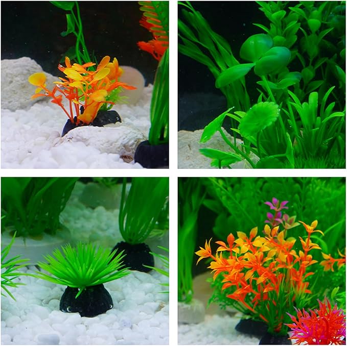 16-Piece Artificial Aquarium Plants Set – Vibrant, Realistic Fish Tank Decorations for Aquariums, Reptile Terrariums, and Aquatic Landscapes