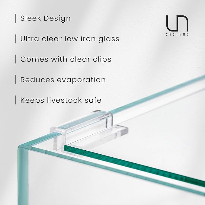 Ultum Nature Systems Ultra Clear Rimless Aquarium Lid for Glass Fish Tanks - Cover With Clips for 90L Frameless Tanks