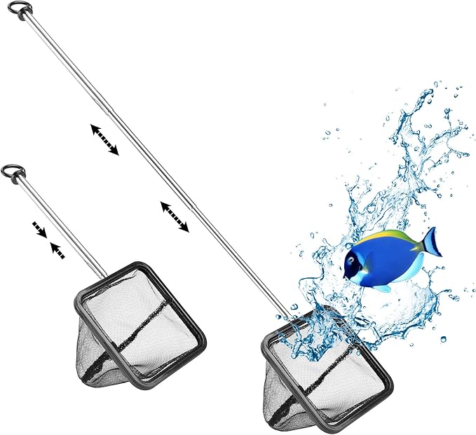 Aquarium Net with Extendable Stainless Steel Long Handle, Fine Mesh for Fish Tank