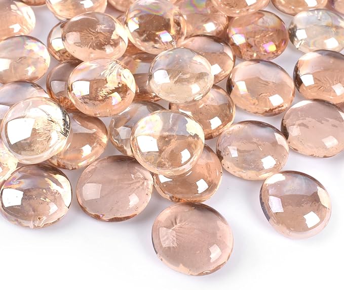 Flat Glass Marbles 1lb, 100PCS Pink Flat Gems Glass Beads for Vase Filler Garden Aquarium Tank Pebbles Table Floral Decoration