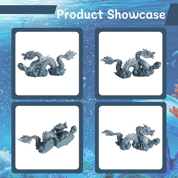 RUIAN Fish Tank Dragon Statue-Chinese Dragon Ornament for Aquarium Decor, Gray Blue Meditating Figurine Safe for Freshwater & Saltwater Tanks(Dragon)