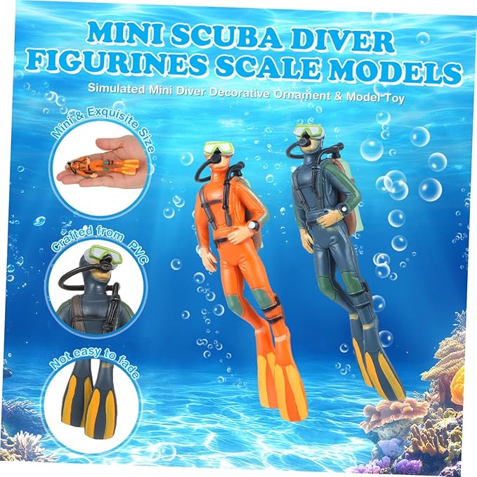 BESPORTBLE Fish Tank Diver Figurines Decorations: 4pcs Miniature Scuba Diver Toys for Aquarium Landscape, Resin Underwater Explorer Ornaments for Decor and Education