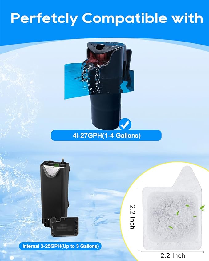 12 Pack Replacement Filter Cartridges XS Compatible with Tetra Whisper Filter Extra Small Fish Tank Filters & Other Fish Tank Filters Small for Less 3 Gallons Aquarium Accessories