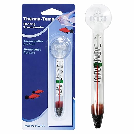Penn-Plax Therma-Temp Floating Aquarium Thermometer - Easy to Read - Temperature Gauge with Optional Suction Cup & Removable Mount - Safe for Freshwater & Saltwater Tanks - Multicolor, 4.25 Inches