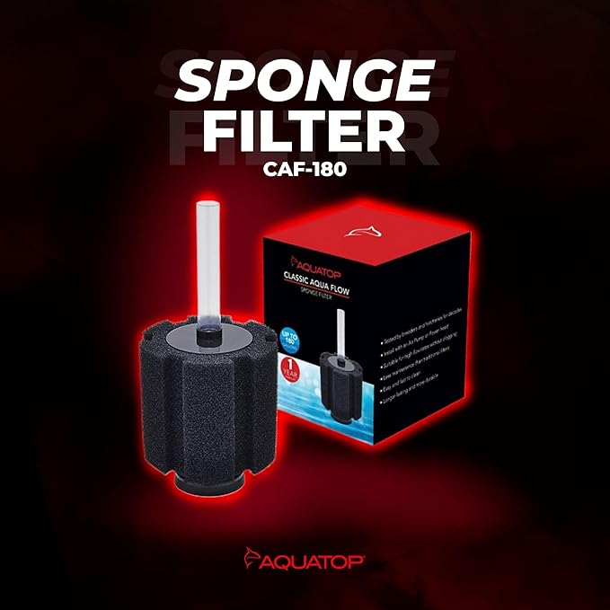 Aquatop Internal Sponge Filter – Up to 180 Gallons – CAF-180 – Includes Free Air Stone – Mechanical & Biological Filtration – High Flow Rates
