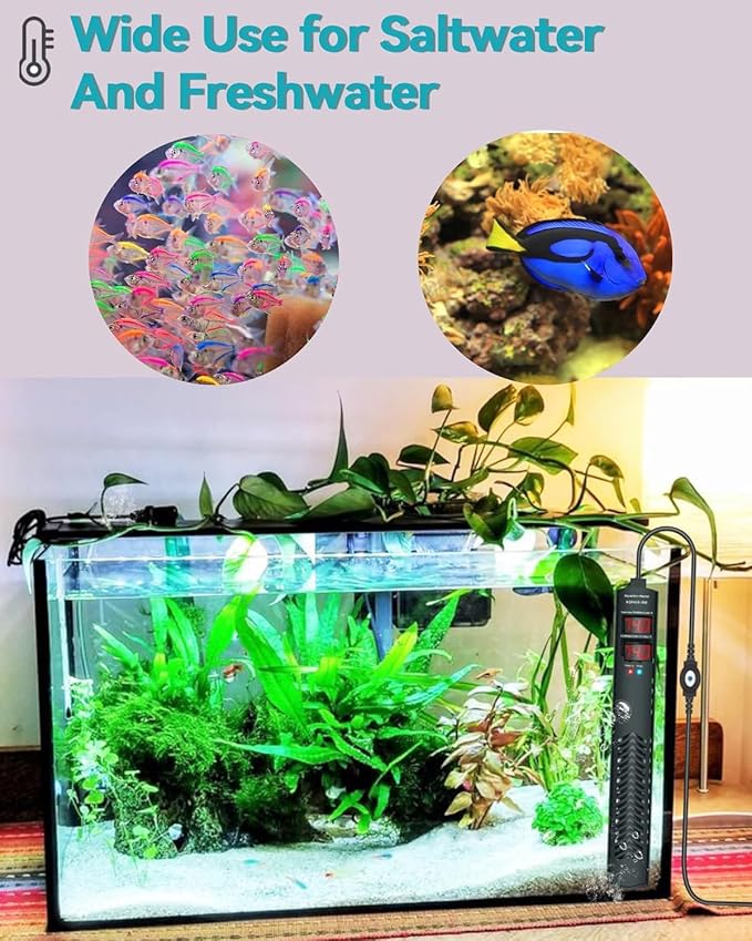 AHJ Aquarium Heater for 40-55-75 Gallon, 300W Submersible Fish Tank Water Heater with Accurate Temperature Control, Over-Temp Protect, Auto Shut-Off, Quick Heat up for Saltwater & Freshwater