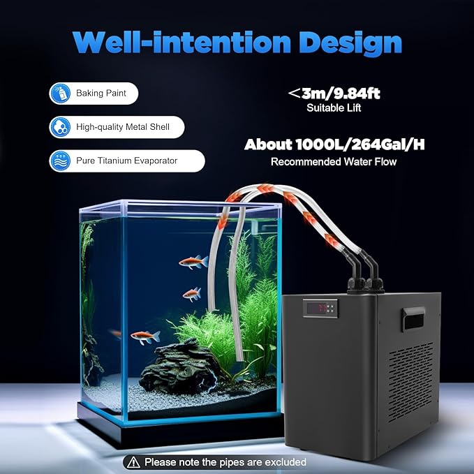Aquarium Chiller Fish Tank Water Chiller Machine 42 Gal 1/10 HP Water Cooler Hydroponic Cooling System with Quiet Refrigeration Compressor for Water Weeds Axolotl Jellyfish Coral Shrimp