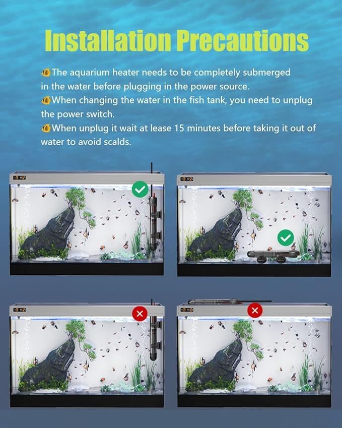 KINGYEENUO Aquarium Heater 50W, 20 Gallons Tank Submersible Aquarium Heater, Temperature Adjustable, Betta Turtle/Fish Tank Heater, Built-in Thermostat Control, with Extra Sucker Cup