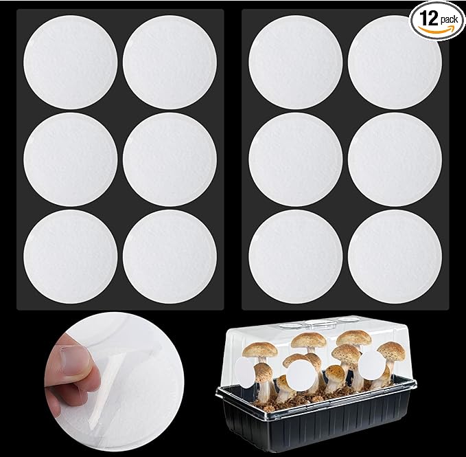 12PCS 2.5in Monotub Adhesive Filter Disks, Mushroom Monotub Filter Discs, Mushroom Filter, Filter Patch for Monotub, for Mushroom Growing Supplies Filter Pad Replacements.(2mm Thick) (12PCS)