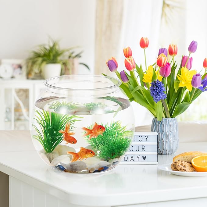 VILLCASE 1.5 Gallon Clear Plastic Fish Bowl Small Round Desktop Fish Tank Ornamental Tank for Home Office Garden Decoration Shatter Resistant Aquarium