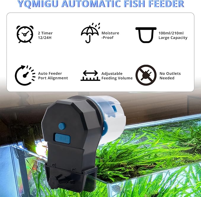 Automatic Fish Feeder,Feeder Automatic Dispenser,with Two Food Containers 100/210 ML Capacity, Fish Feeding Ring, Suitable for Vacation Weekend Day, Small Tank, Big Aquariums