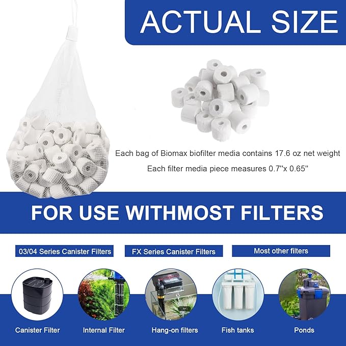 BioMax Biological Material Remover Replacement for Fluval Canister Filter, 17.6Oz/500g Biomax for Aquarium Filter Media, Filter Media Replacement Ceramic Rings for Aquarium Filter Fish Tank Pond