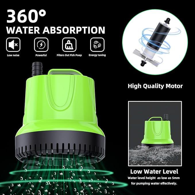 FREESEA Automatic Fish Feeder with Submersible Water Pump 660GPH 40W Fountain Pump