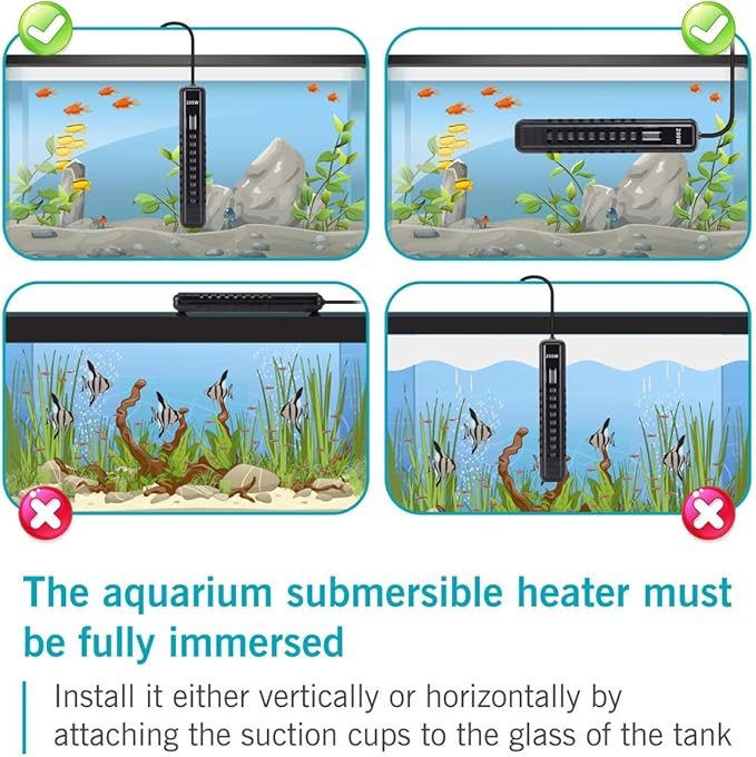 AQQA Aquarium Heater 200W for 45-80 Gallon Submersible Fish Tank Heater for Aquarium Betta Fish Heater Aquarium Thermostat Heater Freshwater and Saltwater (200W for 45-80 Gal)