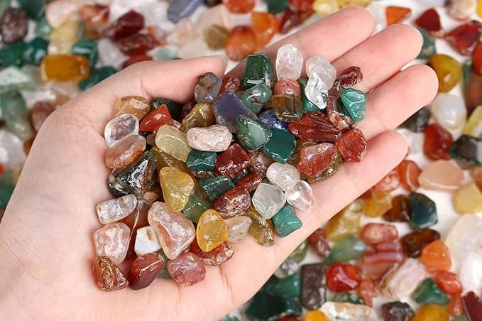 LAIDANLA Colorful Agate Crushed Stone Crystal Chips Bulk Natural Gemstones Healing Reiki Crystals Mini Quartz Vase Filler Aquarium Gravel 100g