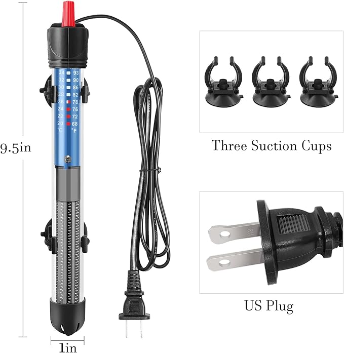 FEDOUR 50W 100W 300W Submersible Aquarium Heater, Adjustable Glass Water Heater for 5 – 70 Gallon Fish and Turtle Tank (100W)