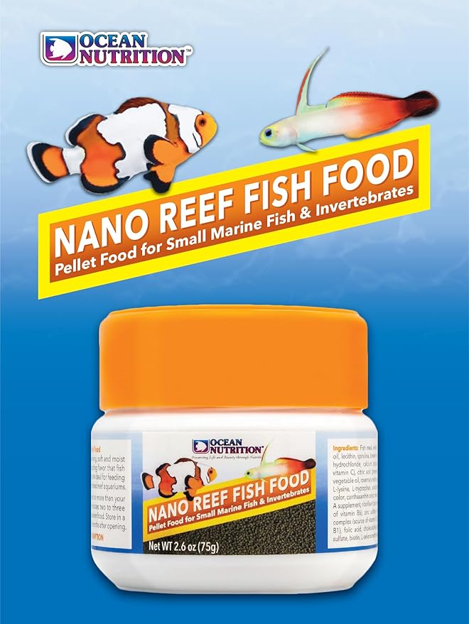 Ocean Nutrition Nano Reef Fish Food - Soft & Moist Slow Sinking Pellets - Ideal for Small Marine Fish - Fish Food Flakes Alternative - High HUFA & Vitamins - 2.6 oz (75g), Mini Pellets (0.95mm)