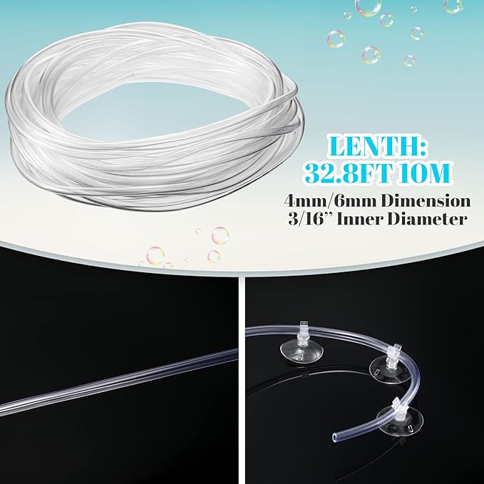 Boao 12 Pcs 32.8 ft Aquarium Co2 Proof Tubing Clear Airline Tubing Co2 Hose 5/16 Inch Suction Cups Aquarium Air Pump Accessories for Fish Tank