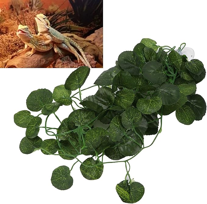 Pssopp Lifelike Plant Decorative Hanging Silk Terrarium Plant with Suction Cup for for Reptile Rainforest Box Aquarium Landscape(NFF‑83)