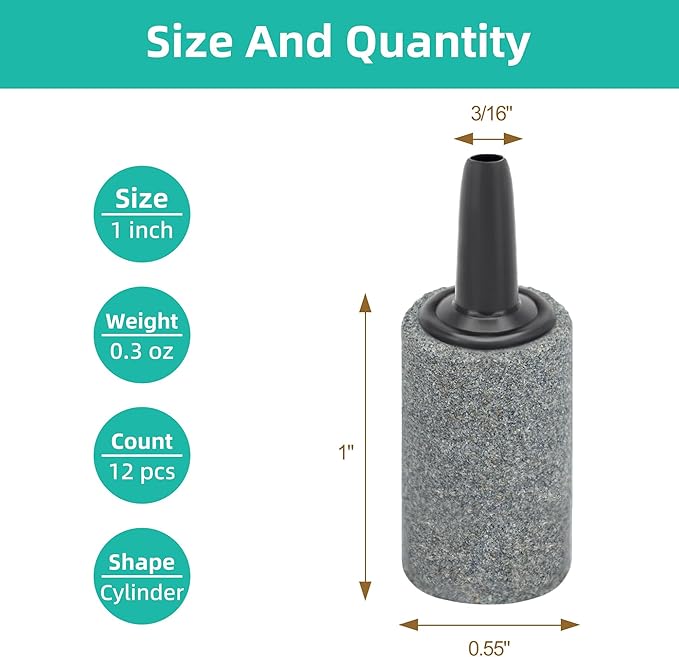 DaToo Aquarium Air Stone 1 Inch 12 Pack Fish Tank Aerator Bubble Diffuser Silicon Carbide Fish Tank Airstone for Air Pump Aquariums Ponds Hydroponic Systems