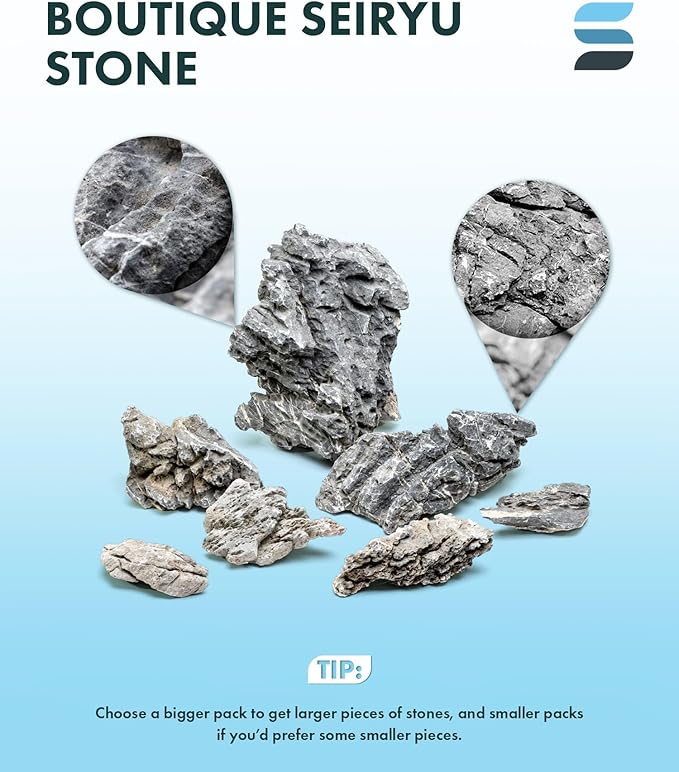 SubstrateSource Natural Aquarium Stones - Soft Grey to Bluish-Grey w/Subtle White Veins - Iwagumi Aquascaping Rocks, Freshwater Tanks, Betta Fish Tank, Shrimp, Cichlids - Boutique Seiryu, 10 LB