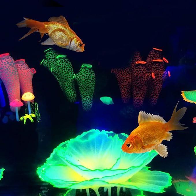 Aquarium Coral Ornament Glowing Effect Coral Decor Resin Fish Tank Plants Decoration for Aquarium Tank Landscape(Yellow)