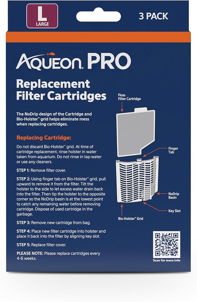 Aqueon PRO Replacement Filter Cartridges, NoDrip Design, for Freshwater and Saltwater Aquariums, Large, 3 Pack