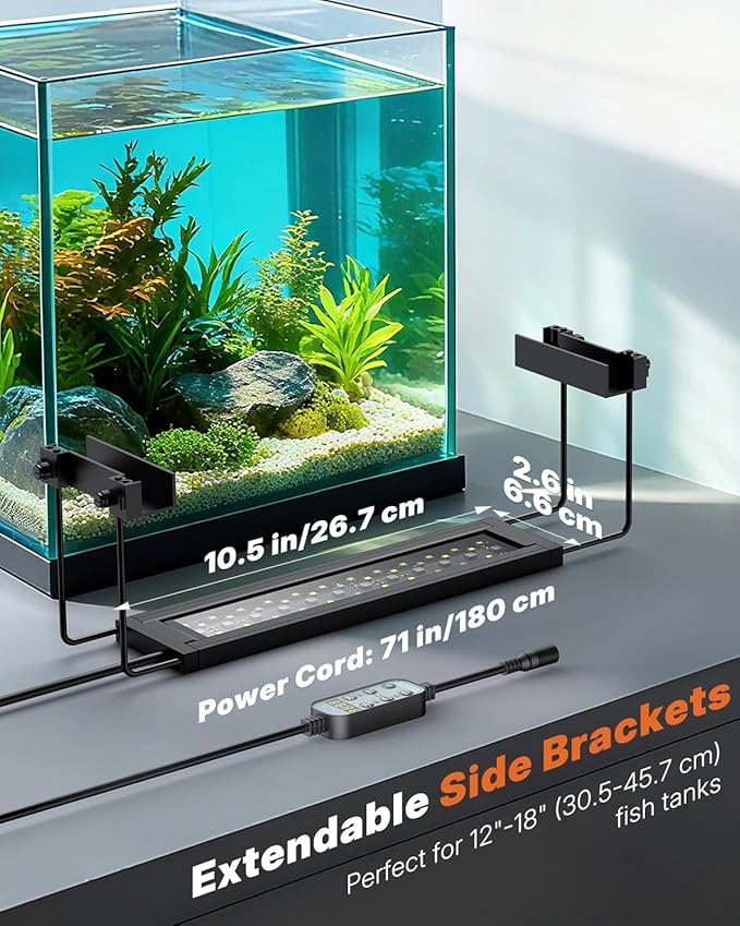Pawfly Aquarium Light for Plants, 14 W Bluetooth Fish Tank Light, Full Spectrum Aquarium Lights for 12"-18" Fish Tanks, Extendable 24/7 LED Lights with Timer Modes & Adjustable Brightness