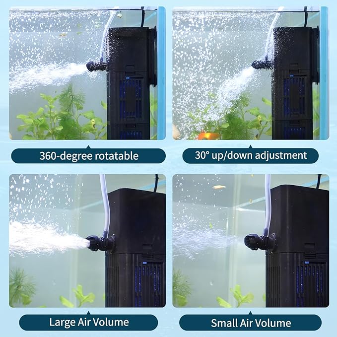 Aquarium Filter Water Flow Adjustable for 20-40 Gallon Fish Turtle Tank 132GPH 4in1 Biochemical Filtration Powerful Submersible Internal Pumps & Filters Keep Freshwater Saltwater Crystal Clear Small