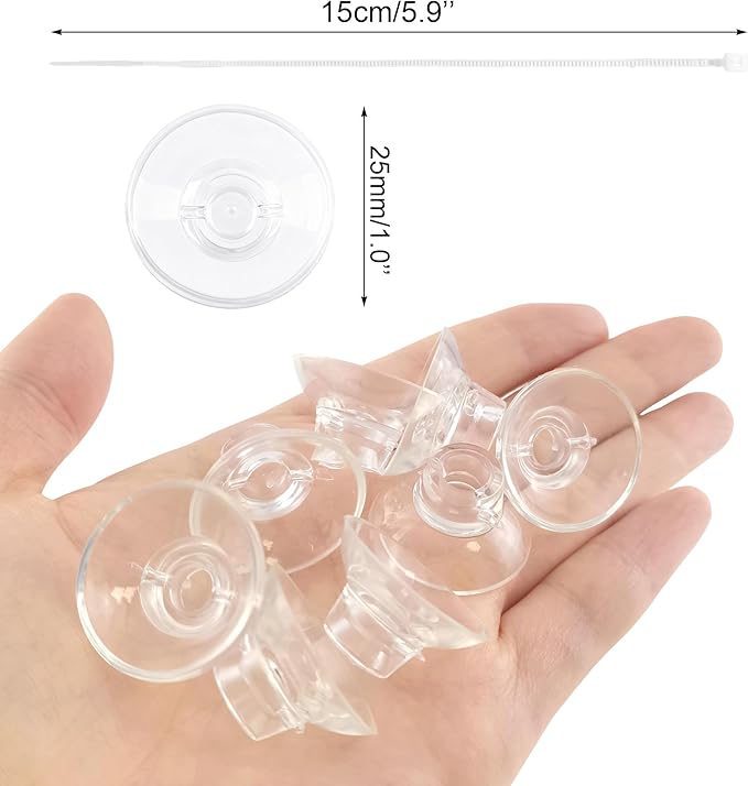 10 PCS 25mm Aquarium Suction Cups and 20 PCS Adjustable Zip Ties Fish Tank Tools for Air Tubes, Moss, Fish and Shrimp Nests, Plants, Reptile Hammocks