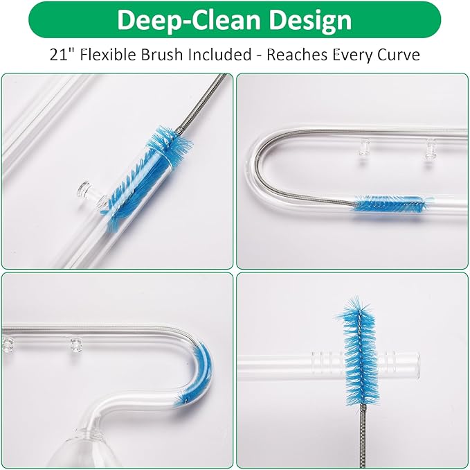 13mm Aquarium Glass Lily Pipe with Inflow, Outflow and Brush & 6 Suction Cups for 1/2" ID (12/16mm) Tubing