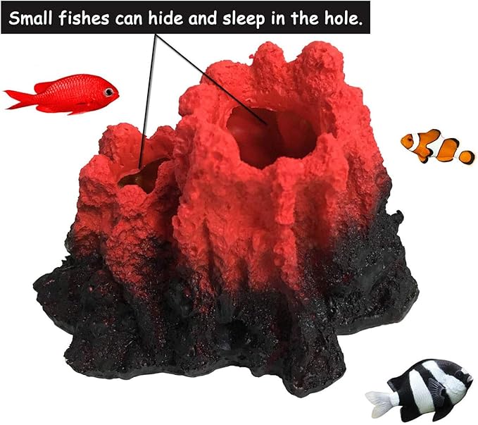 S-Lifeeling Tank Decoration Volcano Ornament Aquarium Decorations Volcanic Stone for Fish Tank (S)