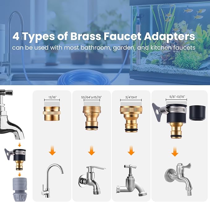 Fish Tank Vacuum Gravel Cleaner Gravel Vacuum for Aquarium，Siphon Aquarium Water Changer for Fish Tank with Four Faucet Adapter and Long Hose(30 Feet)