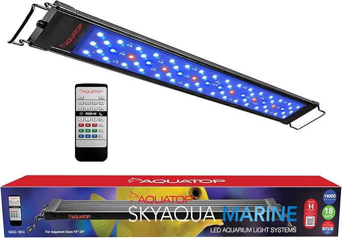 Aquatop SkyAqua Marine LED Saltwater Aquarium Light, 14000K Spectrum – Fits 18-24-Inch Tanks, 3 Position Toggle Switch & Included Remote Control, Aquarium Lights for Fish Tanks, UL & CSA
